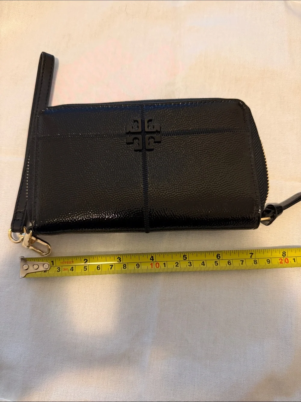 Tory Burch Black Patent Logo Wristlet Wallet